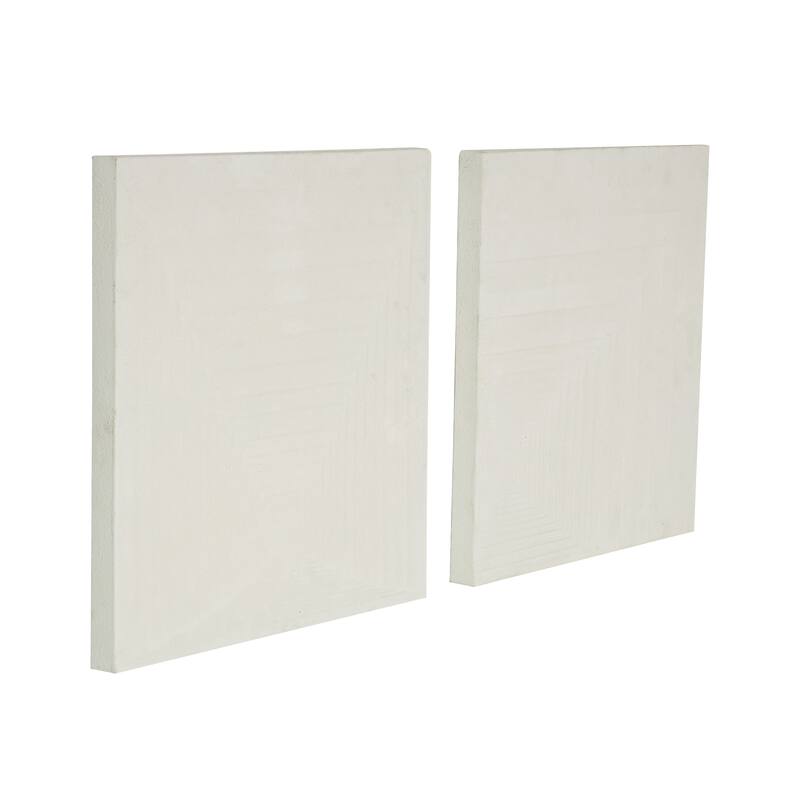 Metal Geometric Layered Square Cube Perspective Wall Decor with Sandstone Texture - Set of 2 Cream - Roche River Decor