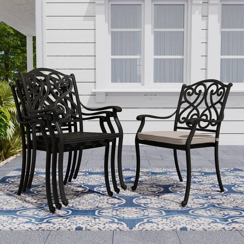 Cast Aluminum Outdoor Dining Armchair with Cushion (Set of 4)