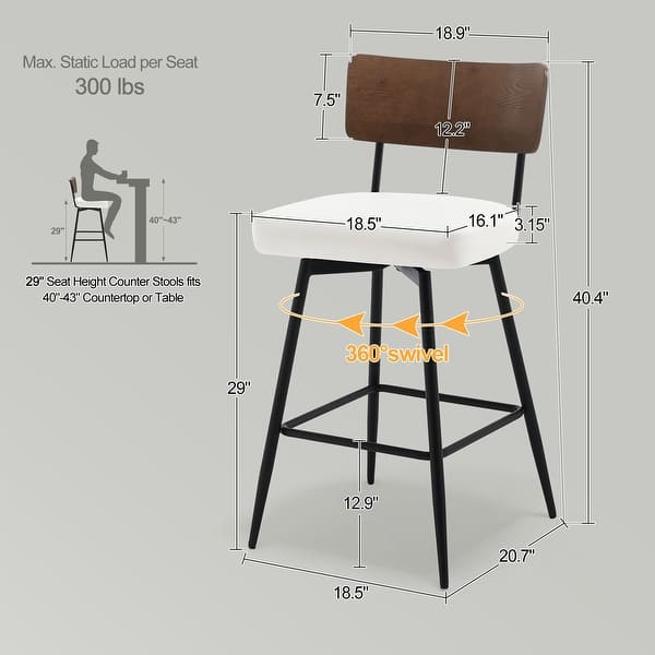 dimension image slide 2 of 11, 26"/29" Faux Leather Swivel Counter/Bar Stools Set of 2/3