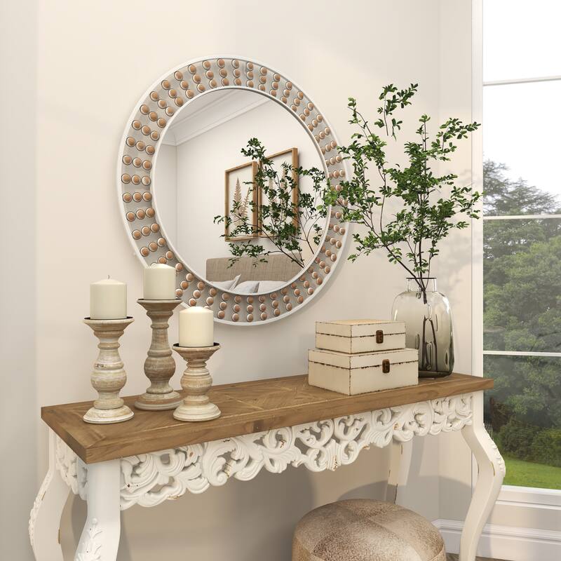 Contemporary Metal Wall Mirror with Beaded Detailing - White or Black