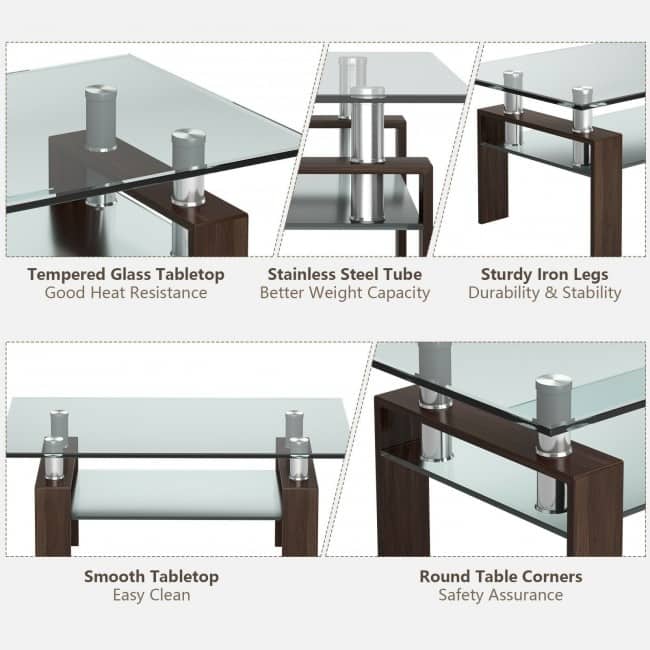 Rectangle Glass Coffee Table with Metal Legs for Living Room - 39" x 23.5" x 17.5"