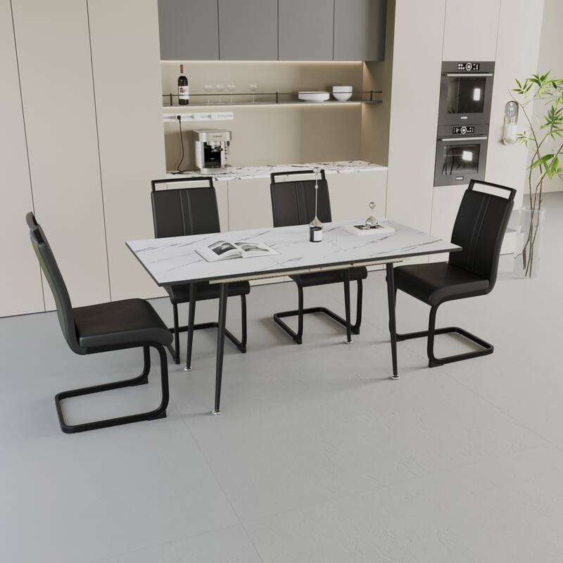 Multifunctional Expandable Dining Table and Chair Sets with Metal Legs and Anti-Slip Pads for Dining Room Apartments