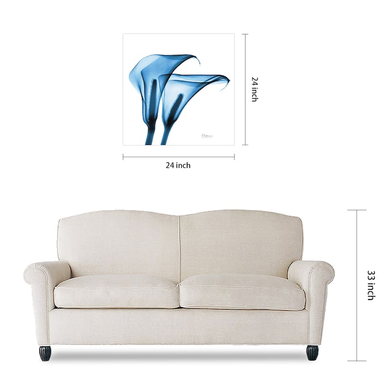 "Indigo Calla Lililes " Frameless Free Floating Tempered Glass Panel Graphic Wall Art