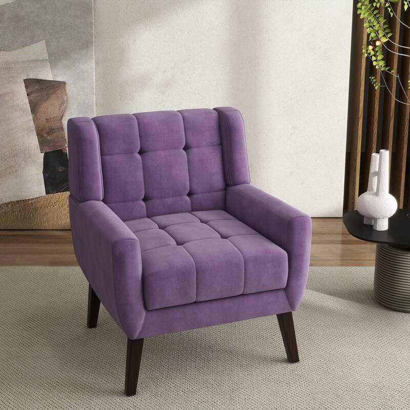 Modern Tufted Wingback Accent Chair Linen/Faux Leather/Velvet Armchair