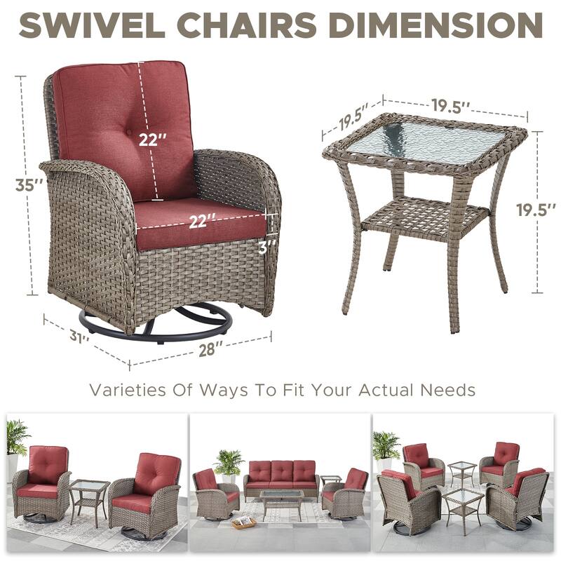 Outdoor Swivel Gliders Chair with Tempered Glass Side Table