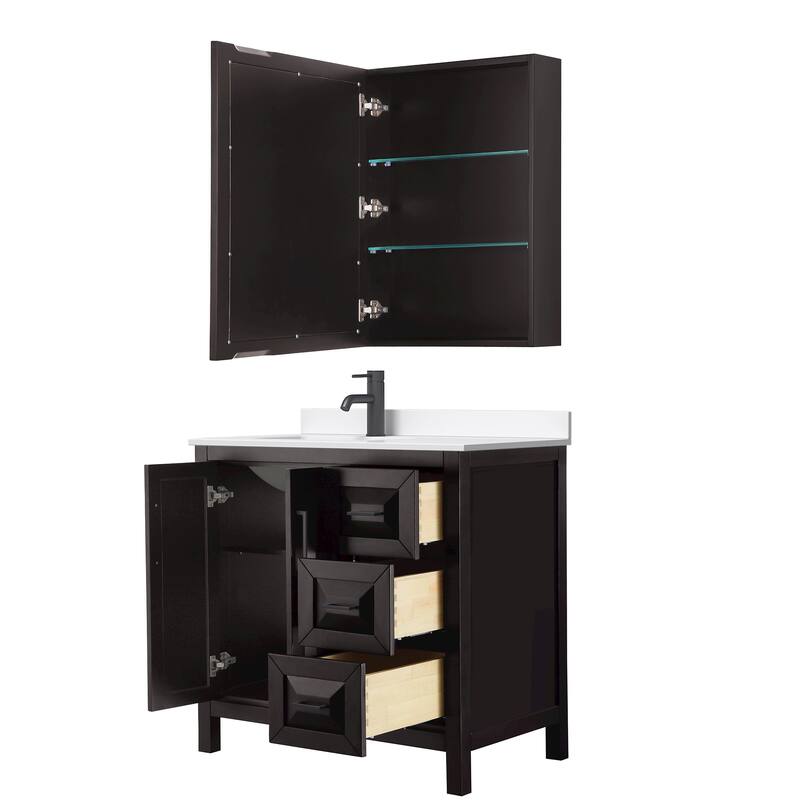 Daria 36-inch Single Vanity, Single Hole Quartz Top, Med Cabinet