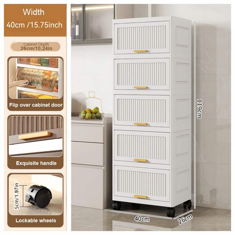 Kitchen Carts, Flip Open Storage Box With Wheels, Movable Storage Cabinet, Kitchen Shelf, Movable Storage Box-White