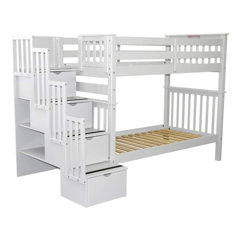 Taylor & Olive Trillium Tall Twin over Twin Stairway Bunk Bed, 4 Steps
