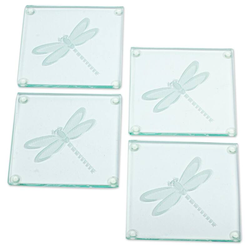 Novica Handmade Gliding Dragonfly Glass Coasters (Set Of 4)