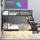 preview thumbnail 3 of 15, Full Size Metal Bunk Bed with Built-in Desk, Light and Drawers, Black