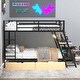preview thumbnail 3 of 10, Full Size Metal Bunk Kids Bed Frame with Built-in Desk, LED Light & 2-Storage Drawers for Space-Saving Convenience, Black