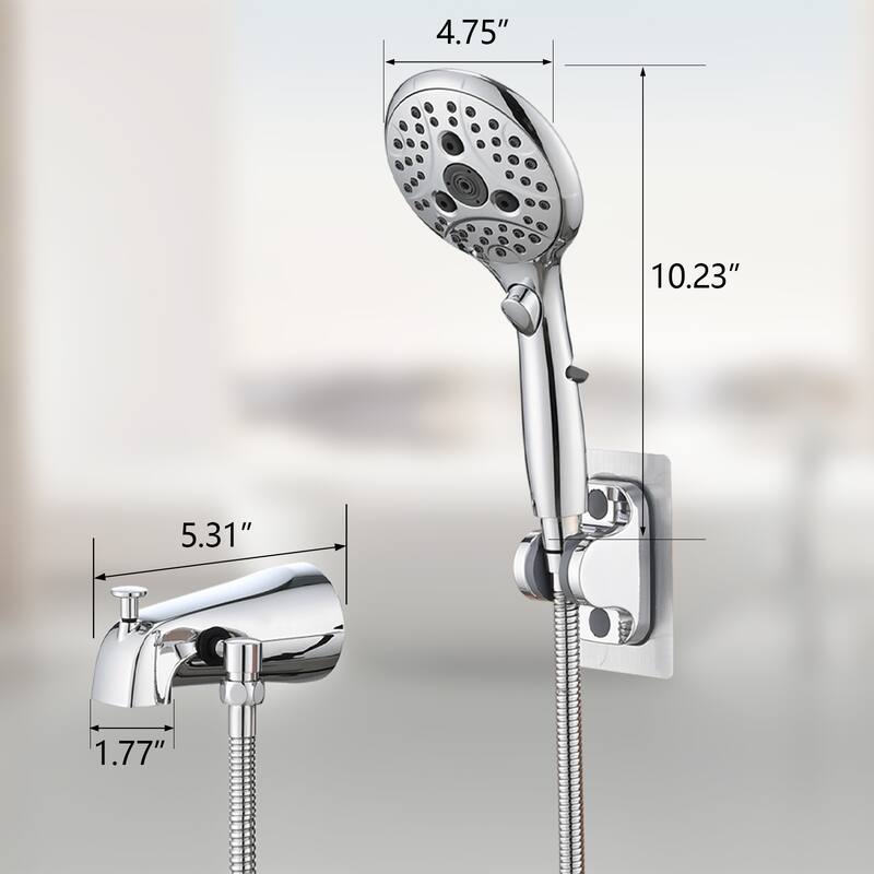 Lift-Up Diverter Bathtub Faucet with 6 Settings Handheld Shower in Chrome (Rough-in Valve Not Included)