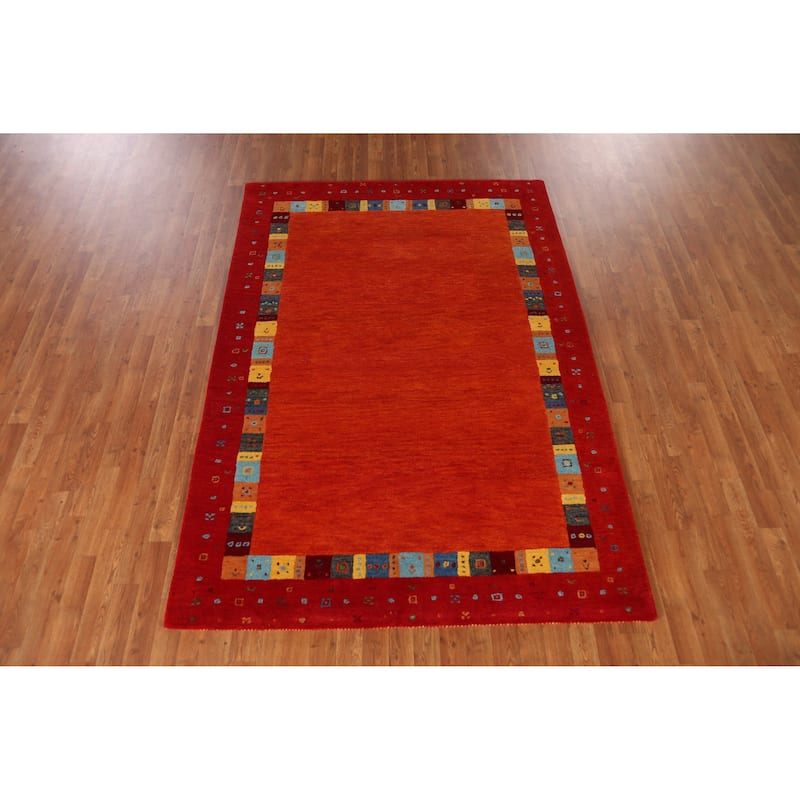 Orange Gabbeh Indian Area Rug Modern Handmade Wool Carpet - 5'3" x 7'7"