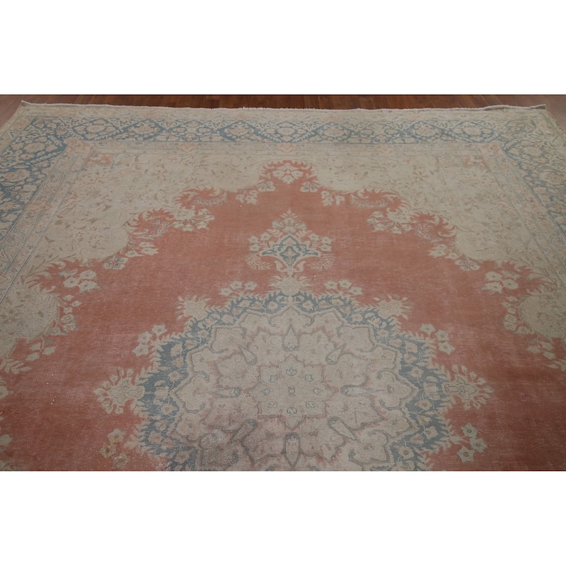 Distressed Kerman Persian Antique Area Rug Hand-knotted Wool Carpet - 9'8" x 12'7"