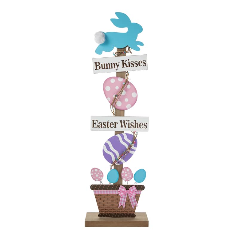 Glitzhome Wooden Happy Easter Bunny Eggs Porch Sign Standing Decor Spring Gift - Easter Wishes