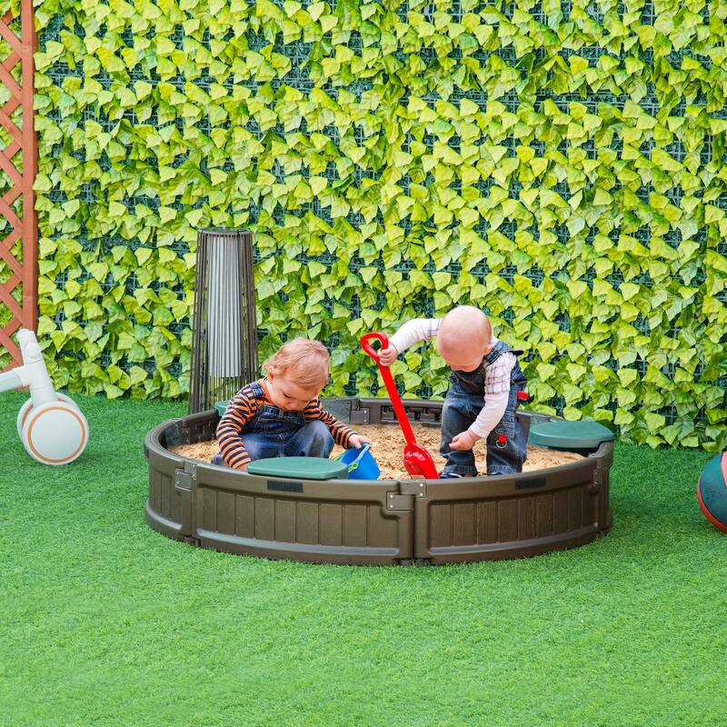 Modern Minimalist Kids Outdoor Sandbox Garden Bed with 4 Seats, for Herbs Vegetables Flowers Backyard Patio, Black - 8' x 10'