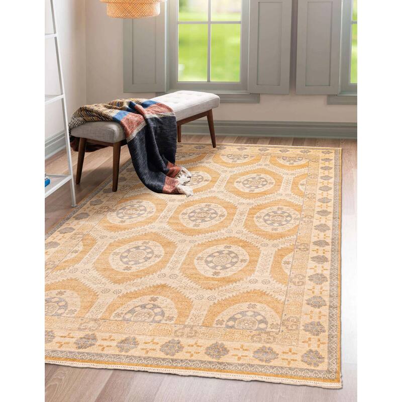 ECARPETGALLERY Hand-knotted Finest Oushak Light Brown Wool Rug - 5'10 x 8'11