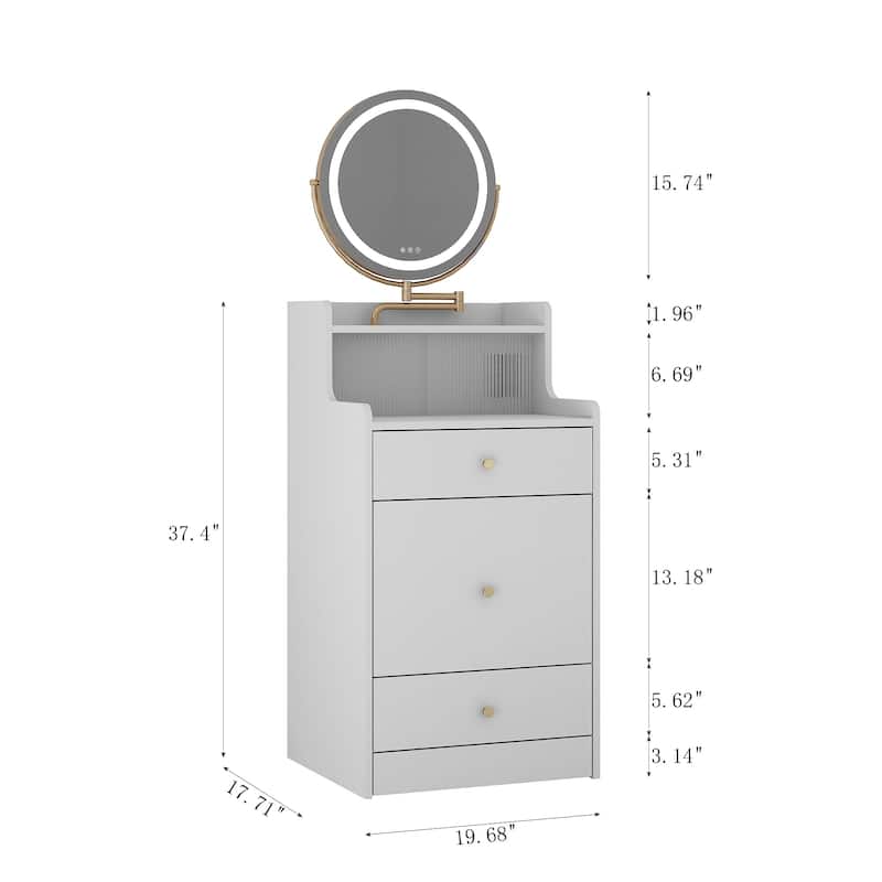 3 in 1 Small Vanity, Makeup Table with Mirror and Light, Vanity Table Set with 2 Drawers and Upholstered Stool