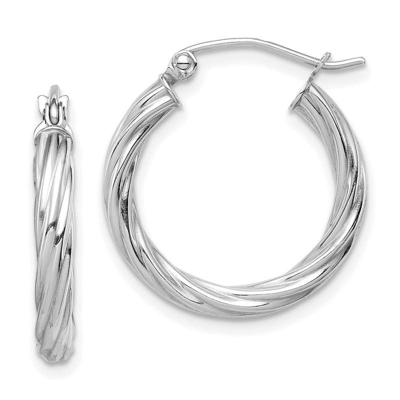 Curata 10k White Gold Polished 3x21.2mm Twisted Hoop Earrings