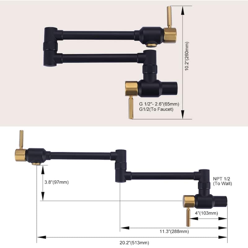 WOWOW Wall Mounted Pot Filler Faucet with Double Joint Swing Arms