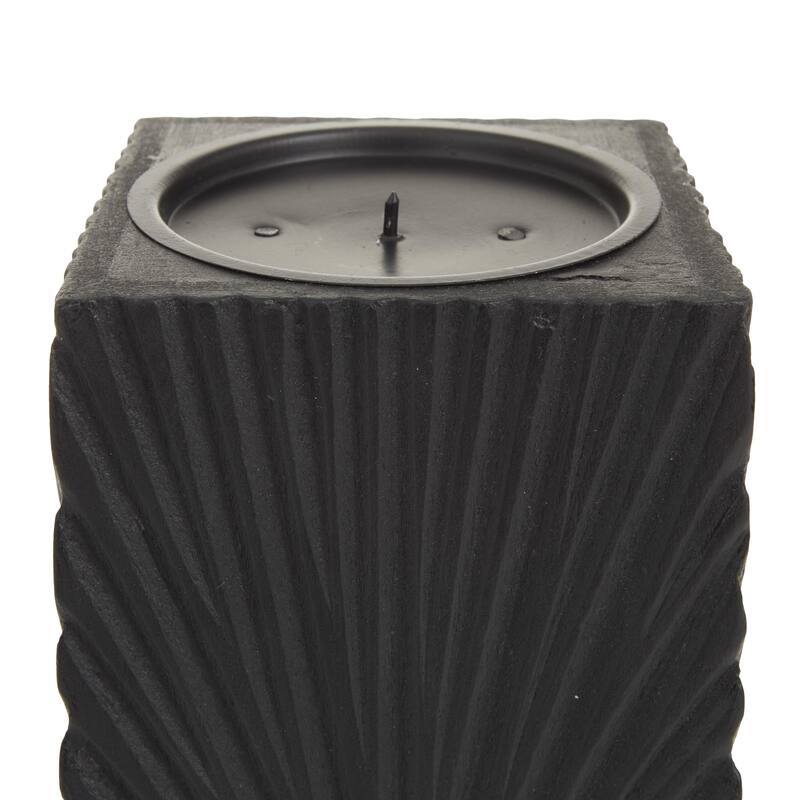 CosmoLiving by Cosmopolitan Gold, White or Black Wooden Carved Pillar Geometric Decorative Candle Holder (Set of 3)