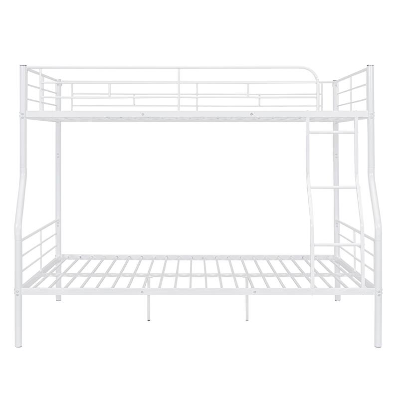 Full XL Over Queen Metal Bunk Bed with Sturdy Iron Frame, White