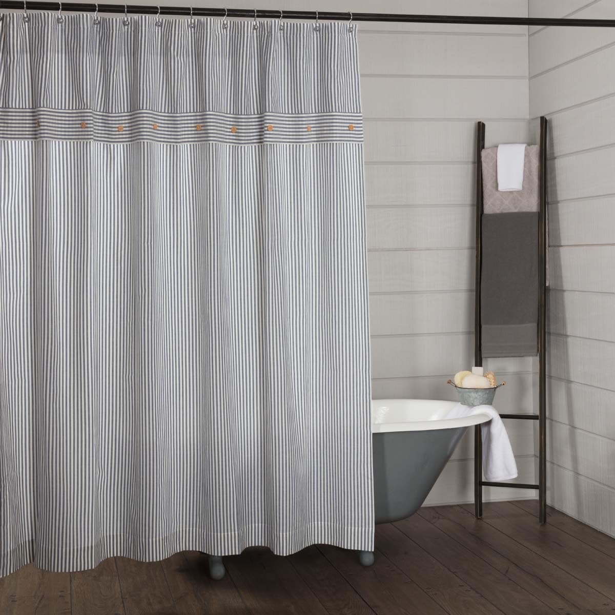 Farmhouse Ticking Blue Shower Curtain