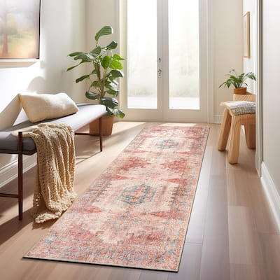 World Rug Gallery Vintage Bohemian Machine Washable Non Slip Area Rug