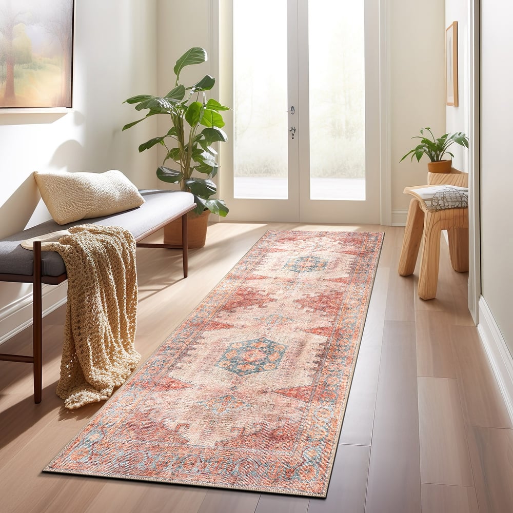 World Rug Gallery Vintage Bohemian Machine Washable Non Slip Area Rug