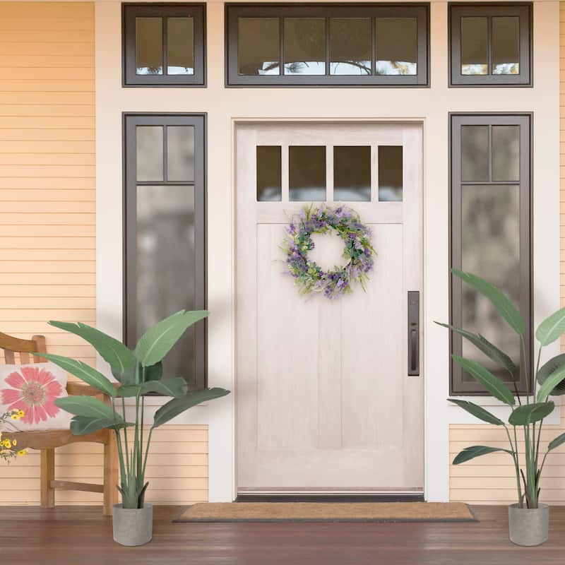 Puleo International 24" Artificial Echinops Floral Spring Door Wreath, Green/Purple