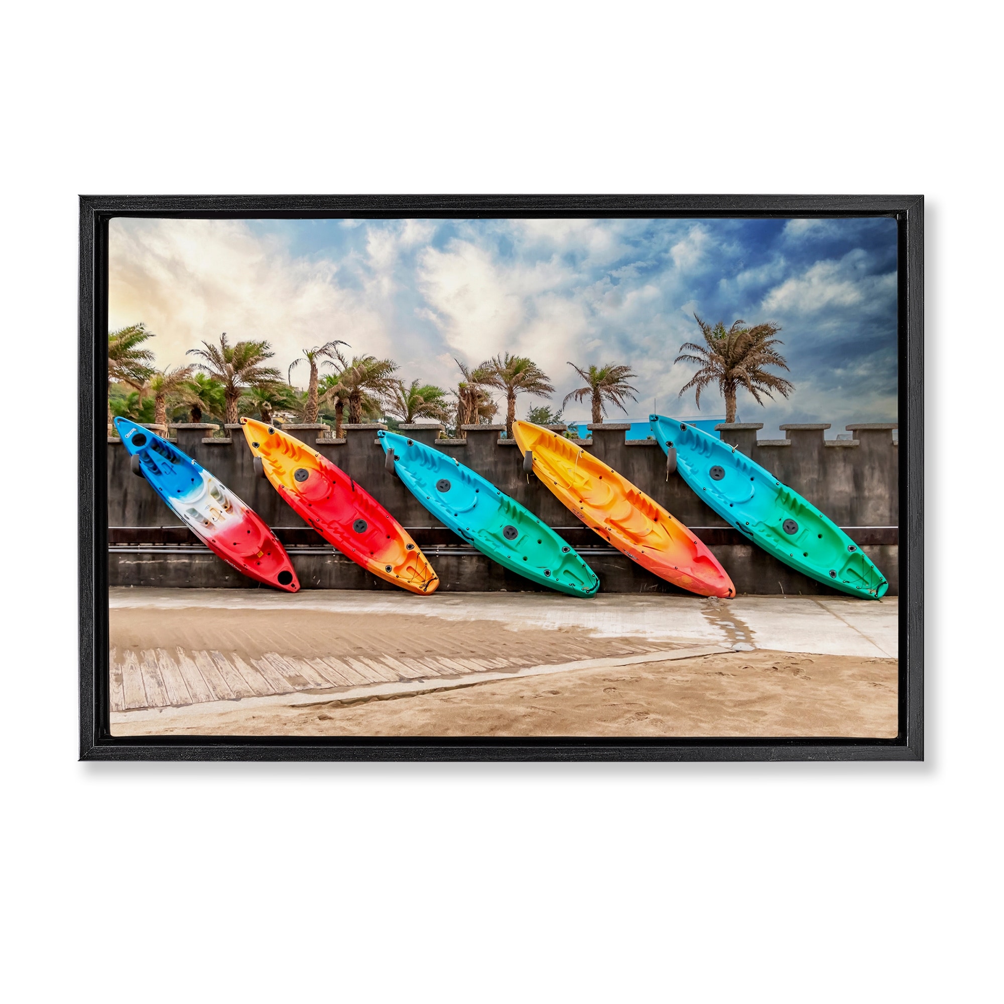 Stupell Colorful Kayaks And Palms Framed Floater Canvas Wall Art Design By Richard Silver