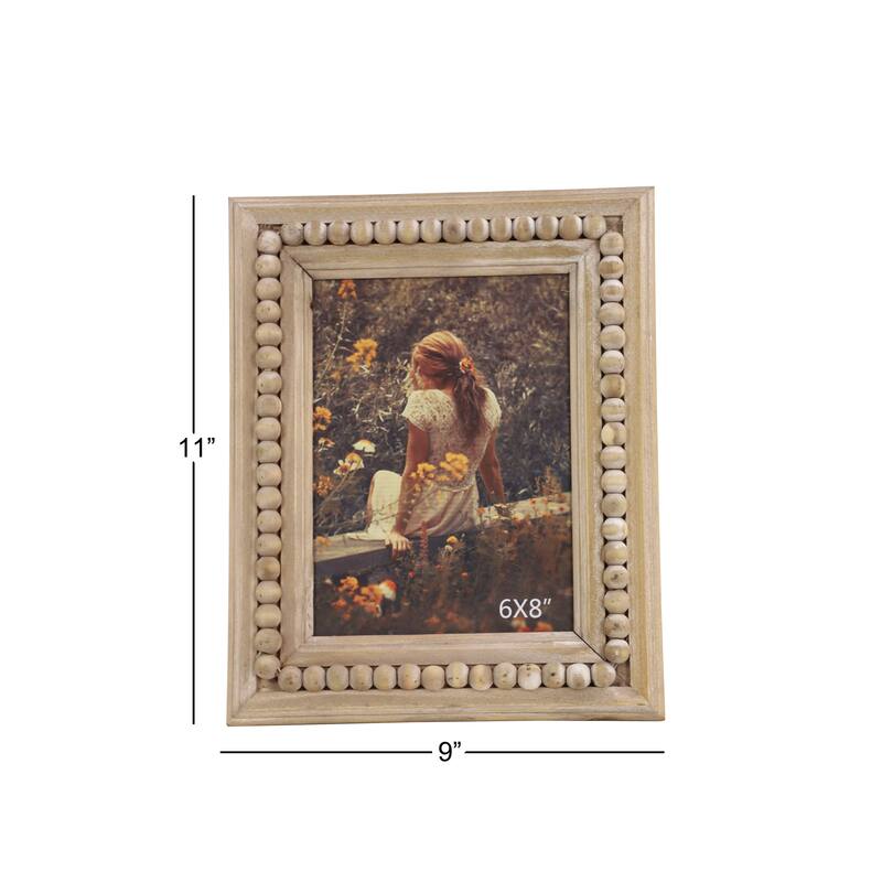 Wood Beaded 1 Slot Photo Frame - Light Brown - Roche River Decor