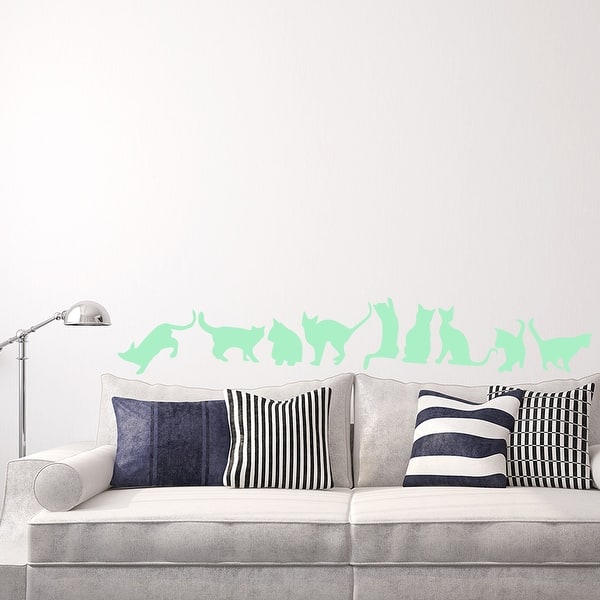 slide 2 of 2, Walplus Peel and Stick Glow In The Dark Nine Cats Wall Sticker Home Room Decor