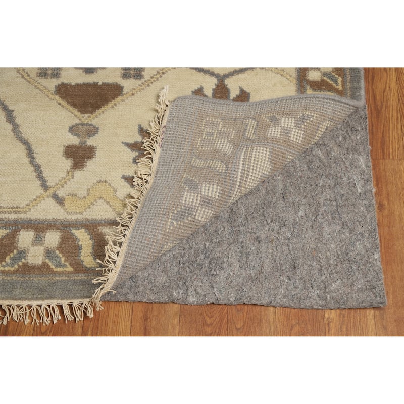 Gray Oushak Indian Large Rug Handmade Gray Floral Wool Carpet - 11'10" x 14'9"