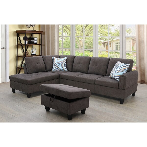 Maverick 3-Pieces Sectional Sofa Set,Dark Brown,Flannelette(09702)