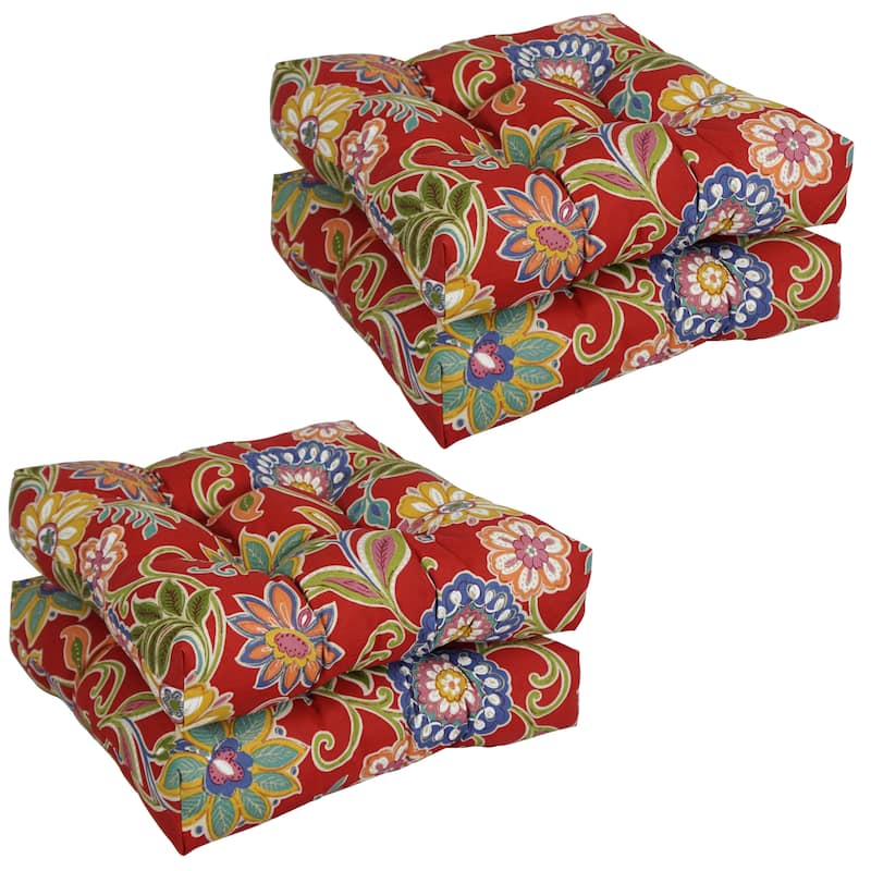 19-inch Square Tufted Indoor/Outdoor Chair Cushions (Set of 4) - 19" x 19" - Alenia Pompeii