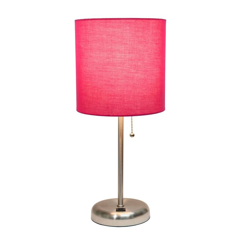 Creekwood Home Oslo 19.5" Bedside Usb Port Feature Standard Desk Lamp - Brushed Steel/Pink Shade - 9x9x15