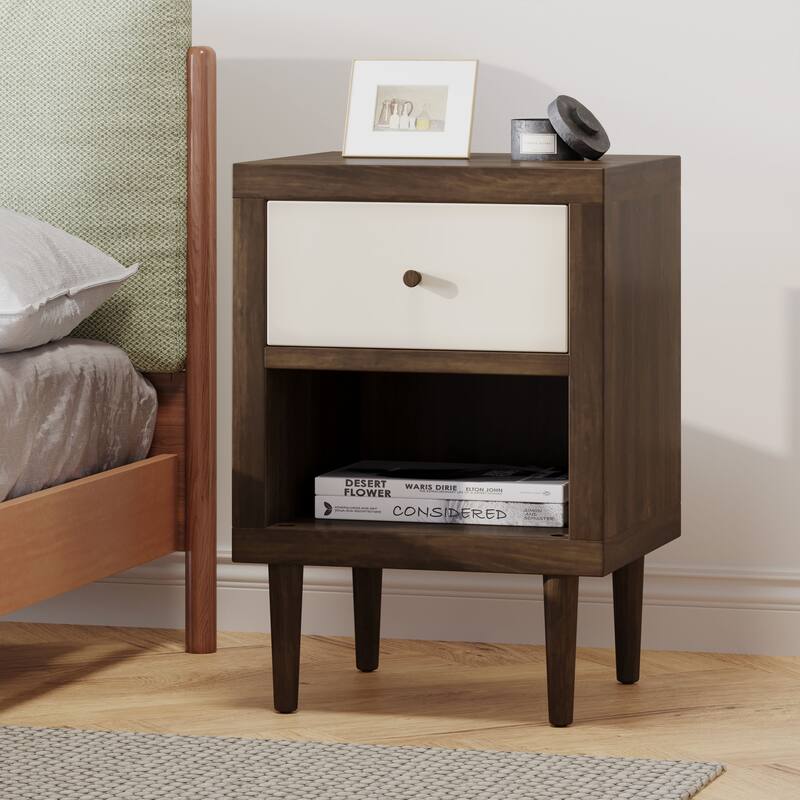Mid-Century Modern Nightstand with Splayed Legs & Storage Drawer