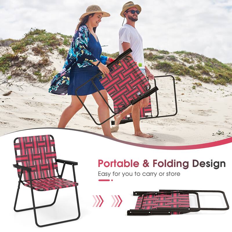 Gymax Set of 4 Patio Folding Web Chair Set Portable Beach Camping