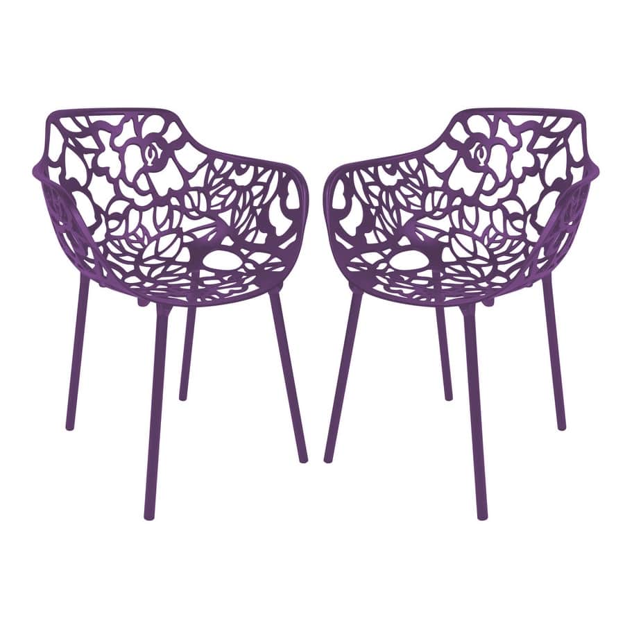 Devon Modern Floral Cutout Dining Chair with Integrated Armrest Stackable Aluminum Frame UV-Resistant Patio Chair Set of 2