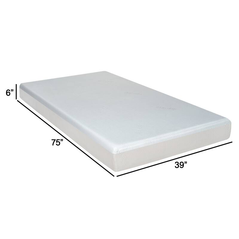 Que 6 Inch Twin Size Memory Foam Mattress, Gel Infused, Fabric Upholstery