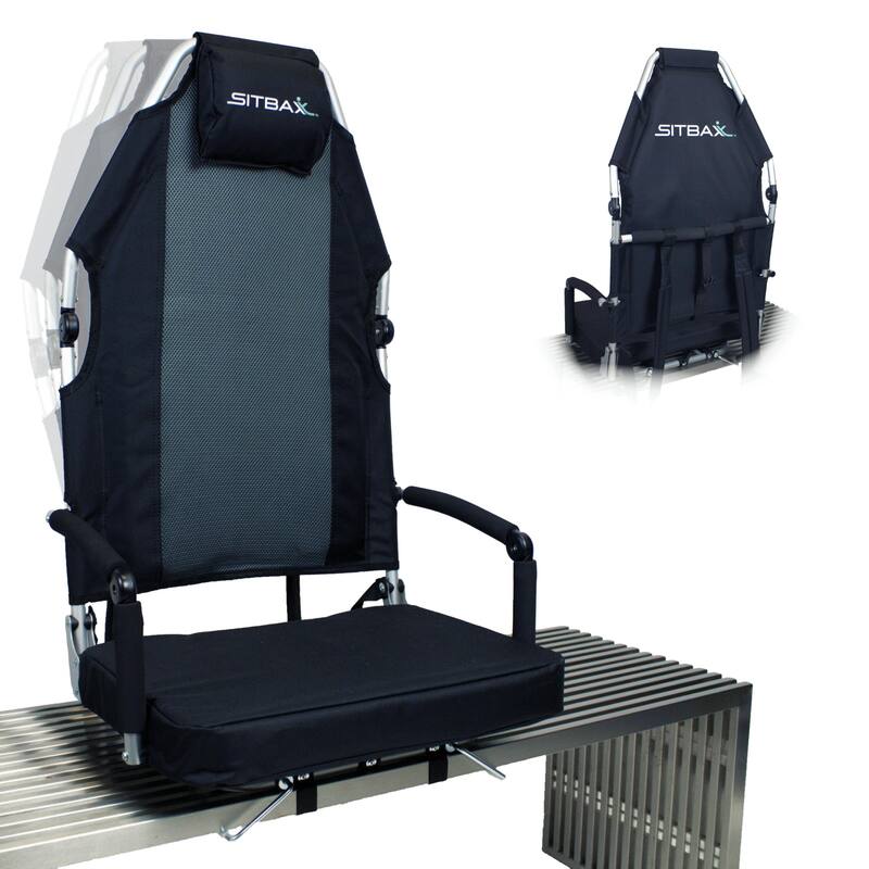 Padded Bleacher Seat – Reclining Stadium Chair with Full Back, Neck Support and 360 Swivel - Patent Pending - Black