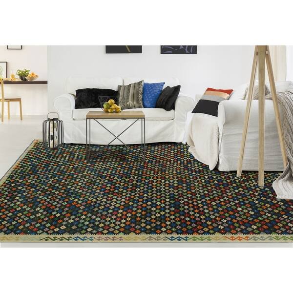 Noori Rug Hand-Woven Sangat Kilim Danush Black/Orange Rug 9'9 x 13'1 Noori Rug Hand-Woven Sangat Kilim Danush Black/Orange Rug 9'9 x 13'1