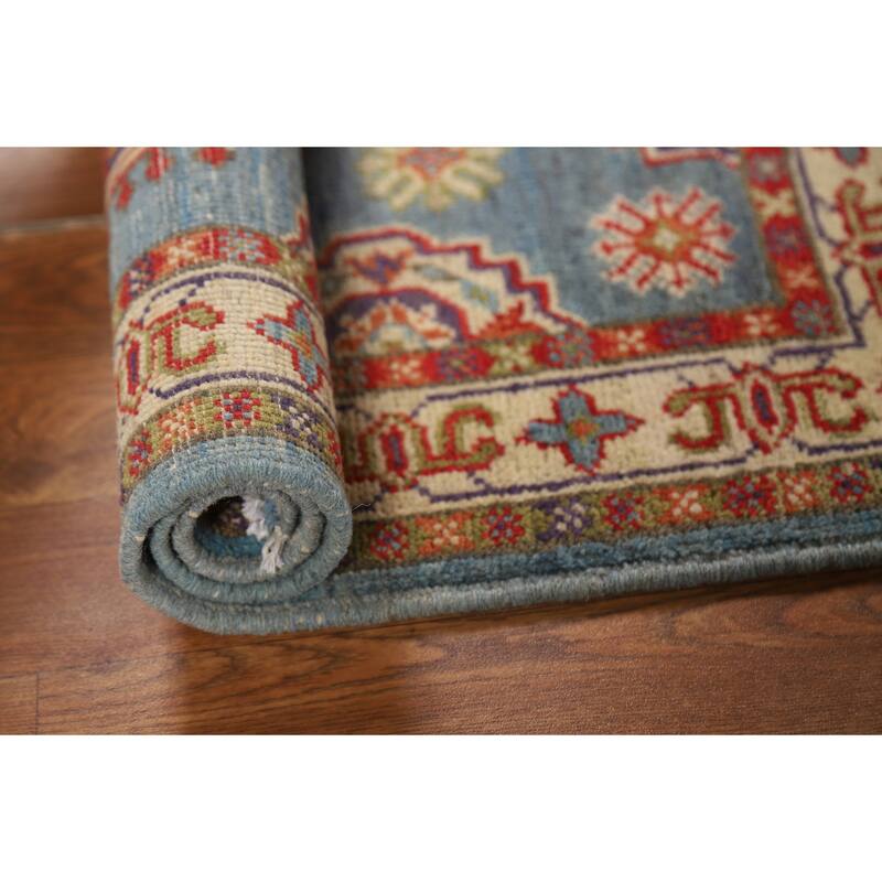Light Blue Kazak Foyer Rug Hand-Knotted Wool Carpet - 2'0" x 3'0"