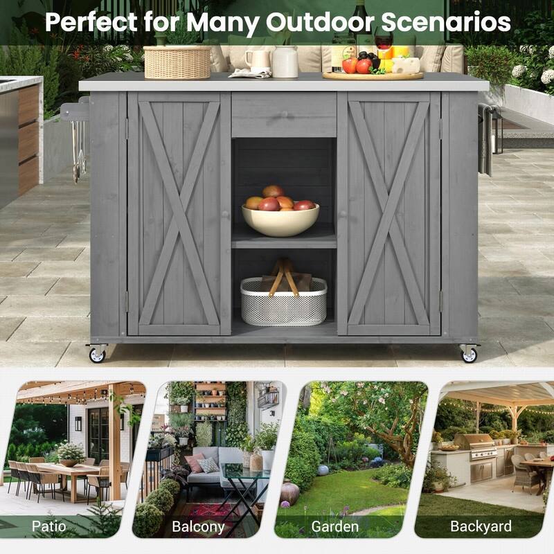 52.25" Outdoor Kitchen Island with Stainless Steel Top, Ample Storage Space, Towel and Spice Racks and a Bottle Opener