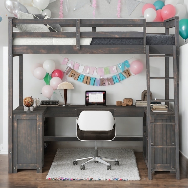 【SALE／55%OFF】 Loft Full Bed Storage and Drawers Desk, U-shaped with その他