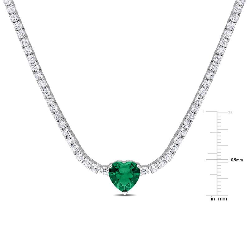 Miadora 18 CT TGW Heart Shaped Green Cubic Zirconia & Created White Sapphire Tennis Necklace in Sterling Silver