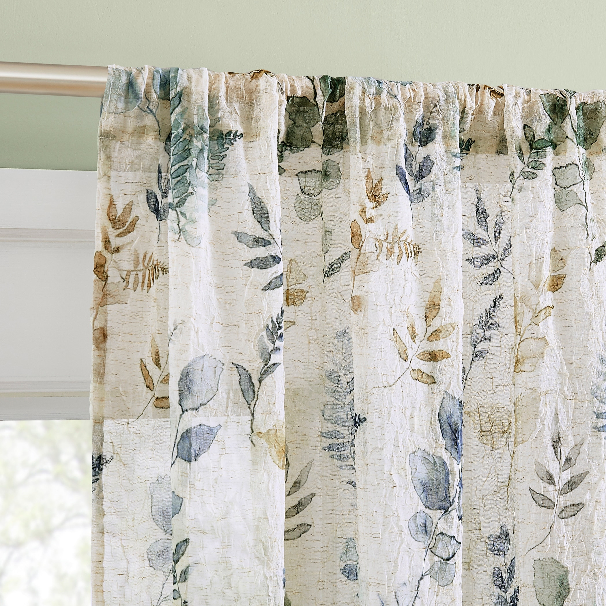 No. 918 Marcella Watercolor Botanical Semi-sheer Rod Pocket 1-Piece Curtain Panel, Single Panel