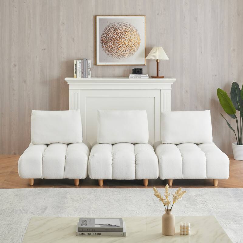 "Modern 90-Inch Teddy Sofa, Mid-Century Design, Perfect for Living Room, Office, and Apartment" - Beige