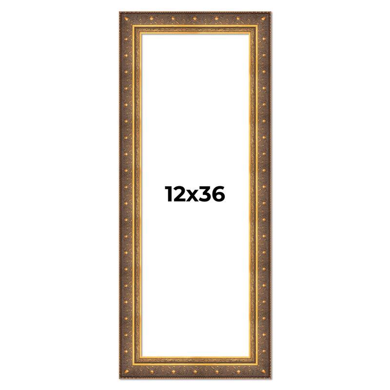 12x36 Frame Gold Real Wood Picture Frame inches Interior Frame Depth 1 inches Museo Bronze Ornate Photo Frame with UV Acrylic